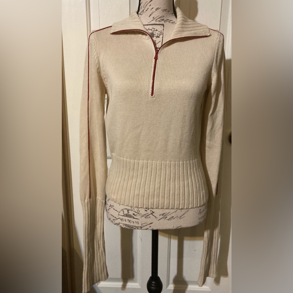 NWOT Ladies Size Large Calvin Klien Jeans 1/4 Zipper Ribbed Crop Sweater